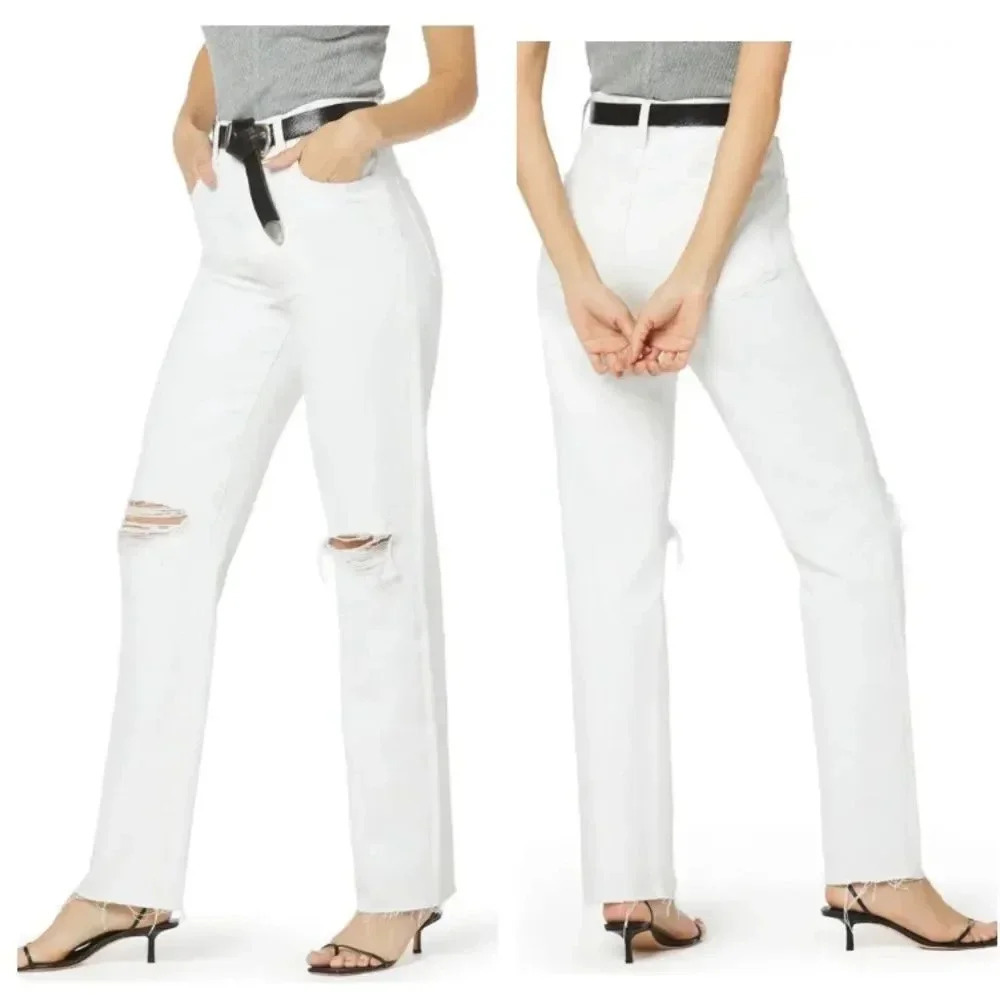 Favorite Daughter High Waist Boyfriend Jeans White Distressed Size 31 NWT New